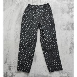 Vintage 70s ACT III Pants Womens 11/12 Black White Floral Pull On Tapered Casual
